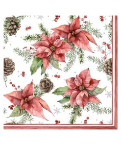 312185 Poinsettia Pine Cone DES 4x4 Q12 xartopetsetes gia decoupage eidh xeirotexnias