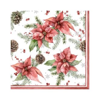 312185 Poinsettia Pine Cone DES 4x4 Q12 xartopetsetes gia decoupage eidh xeirotexnias
