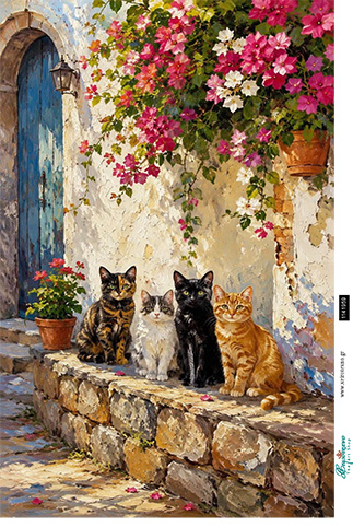 Ριζόχαρτο για decoupage, Γατούλες στο χωριό, 30x42εκ