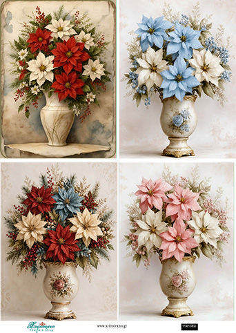 Ριζόχαρτο για decoupage, Χριστουγεννιάτικα λουλούδια, 30x42εκ