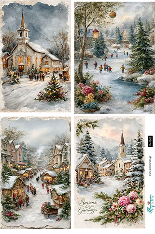 Ριζόχαρτο για decoupage, Χριστουγεννιάτικα τοπία, 30x42εκ