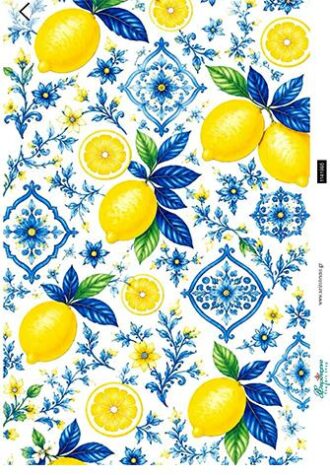 Ριζόχαρτο για decoupage, Μοτίβο μπλε με λεμόνια, 30x42εκ