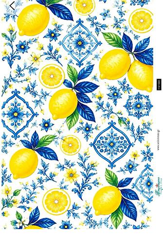 Ριζόχαρτο για decoupage, Μοτίβο μπλε με λεμόνια, 30x42εκ