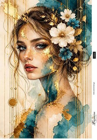 Ριζόχαρτο για decoupage, Μοντέρνα γυναίκα σε πετρόλ χρώμα, 30x42εκ