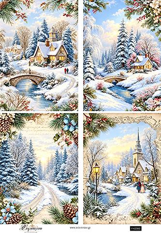Ριζόχαρτο για decoupage, Χριστουγεννιάτικα τοπία, 30x42εκ