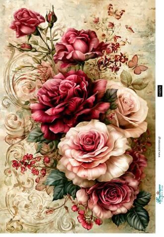 Ριζόχαρτο για decoupage, Vintage τριαντάφυλλα, 30x42εκ