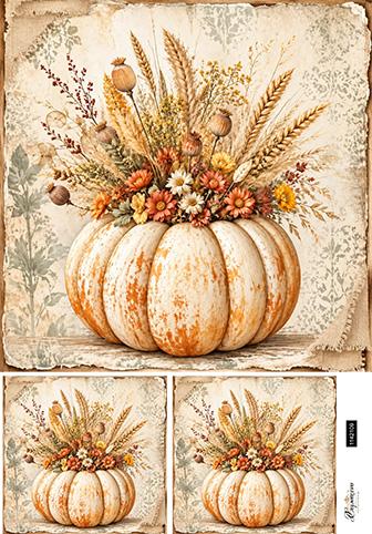Ριζόχαρτο για decoupage, Κολοκύθα με λουλούδια, 30x42εκ